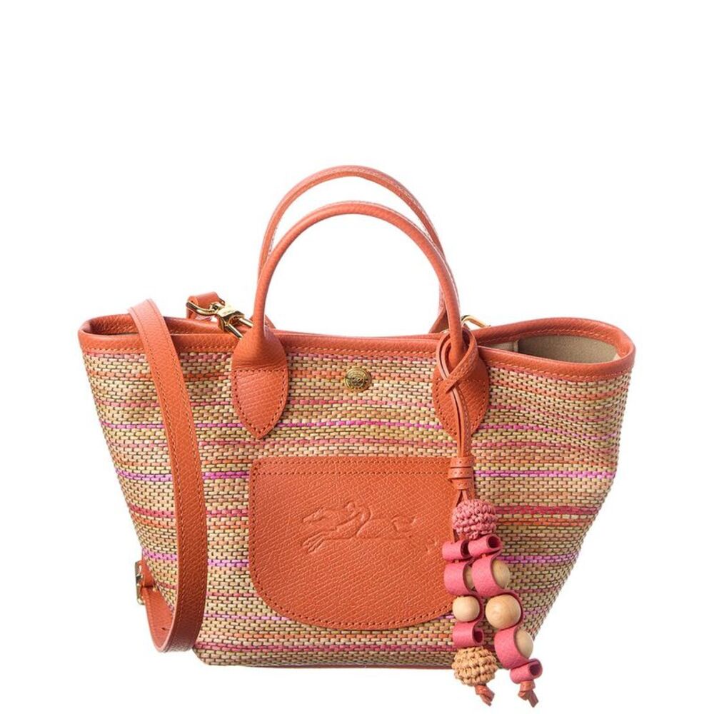 Longchamp Le Panier Pliage Rainbow Leather-Trim Tote, Orange
